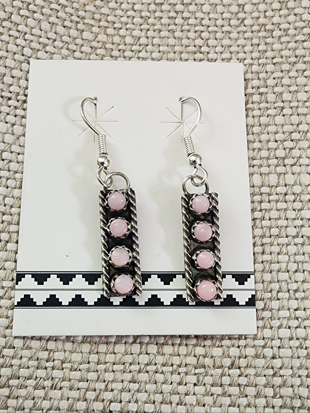 Silver Bar Drop Earrings with Pink Conch By JANICE SPENCER